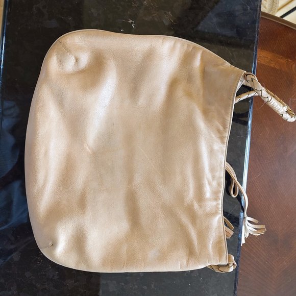 Women's vintage boho Violette Nozieres bag 11"X13", tan and pink leather. Used - Picture 7 of 13
